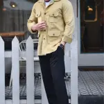 Parmesan-Yellow Corduroy Hunting Shacket | Premium Men's Outerwear | Classic Shirt-Jacket Design | Comfortable Cotton Corduroy | Size 36-44